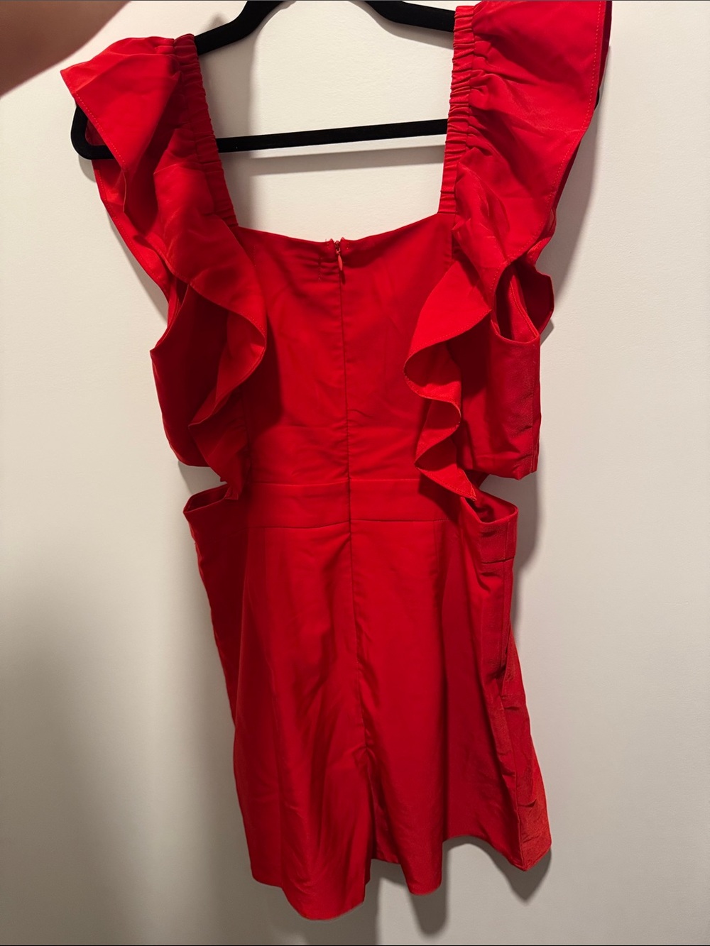 Red Ruffle Sleeve Mini Romper - Picture 2 of 3